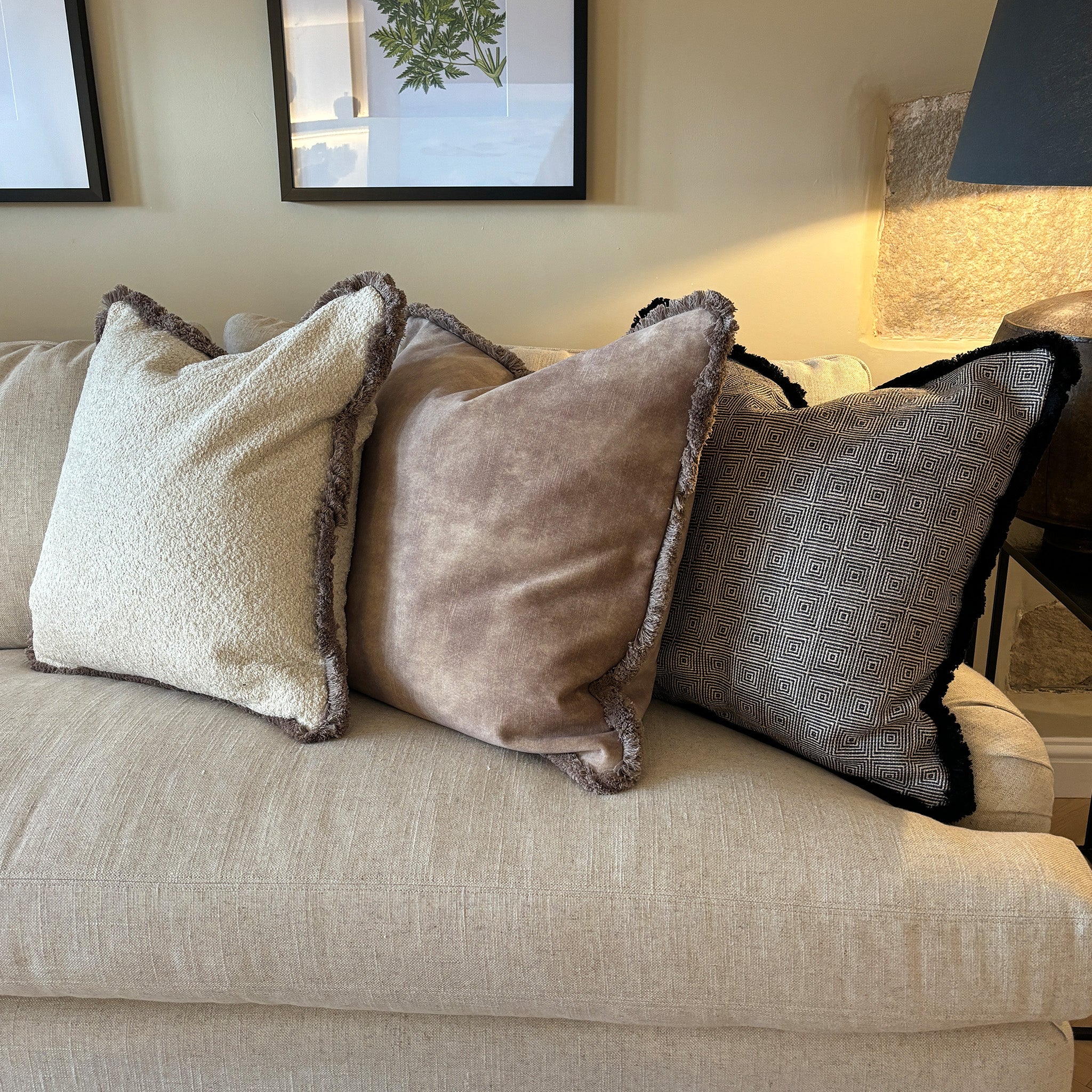 Textured Velvet Cushion with Fringing